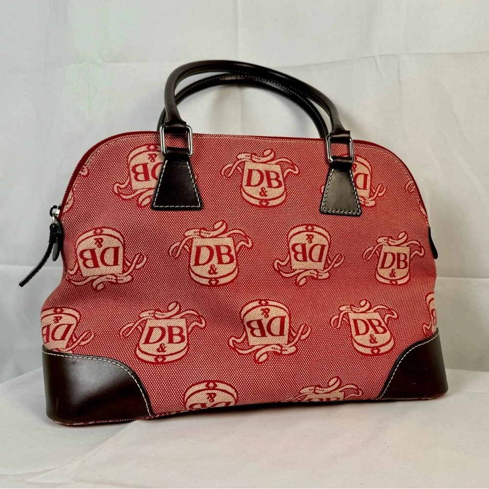 Dooney &‎ Bourke Red and Cream Donegal Crest Domed Satchel